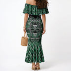 Aotearoa Ngai Tahu Mermaid Dress Maori Tribal Dark Green Paua Shell Pattern