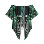 Aotearoa Ngai Tahu Off Shoulder Wrap Waist Top Maori Tribal Dark Green Paua Shell Pattern