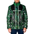 Aotearoa Ngai Tahu Padded Jacket Maori Tribal Dark Green Paua Shell Pattern