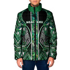 Aotearoa Ngai Tahu Padded Jacket Maori Tribal Dark Green Paua Shell Pattern