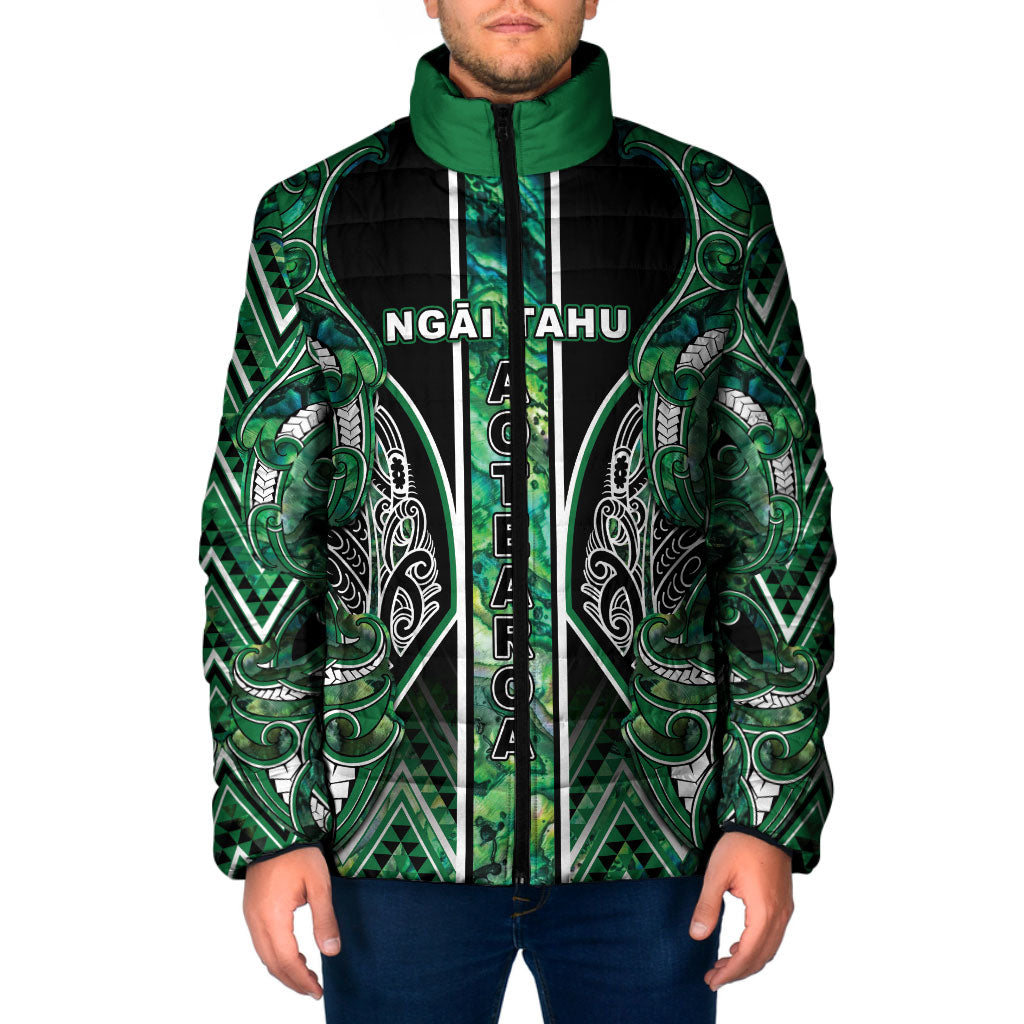Aotearoa Ngai Tahu Padded Jacket Maori Tribal Dark Green Paua Shell Pattern