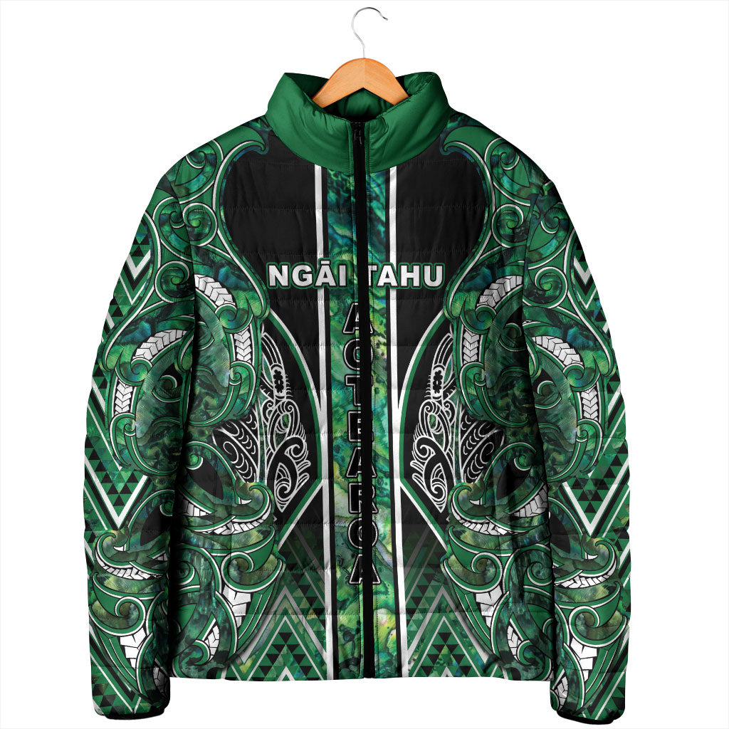Aotearoa Ngai Tahu Padded Jacket Maori Tribal Dark Green Paua Shell Pattern