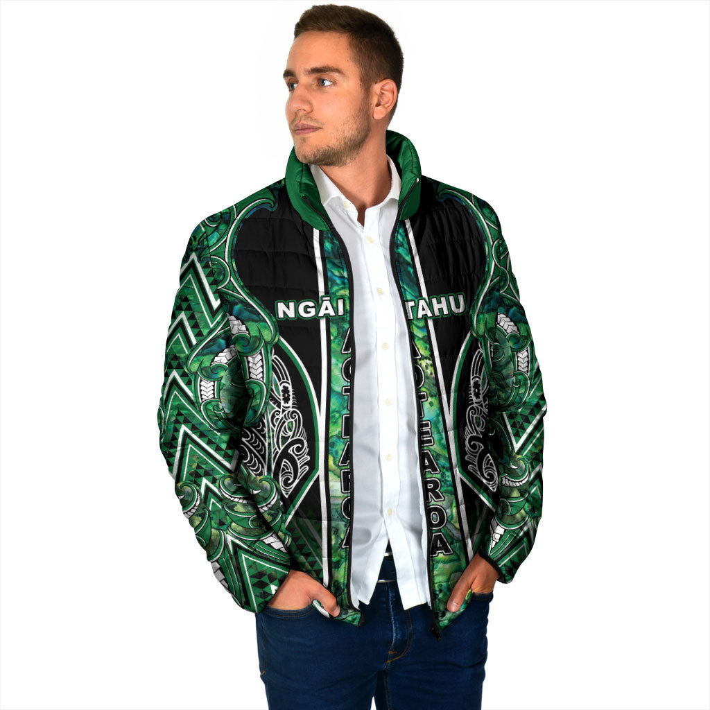 Aotearoa Ngai Tahu Padded Jacket Maori Tribal Dark Green Paua Shell Pattern