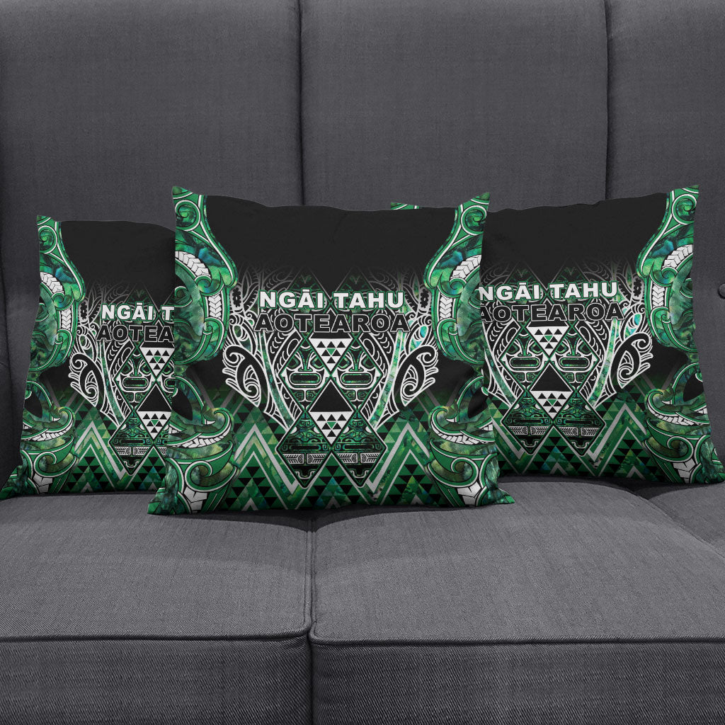 Aotearoa Ngai Tahu Pillow Cover Maori Tribal Dark Green Paua Shell Pattern