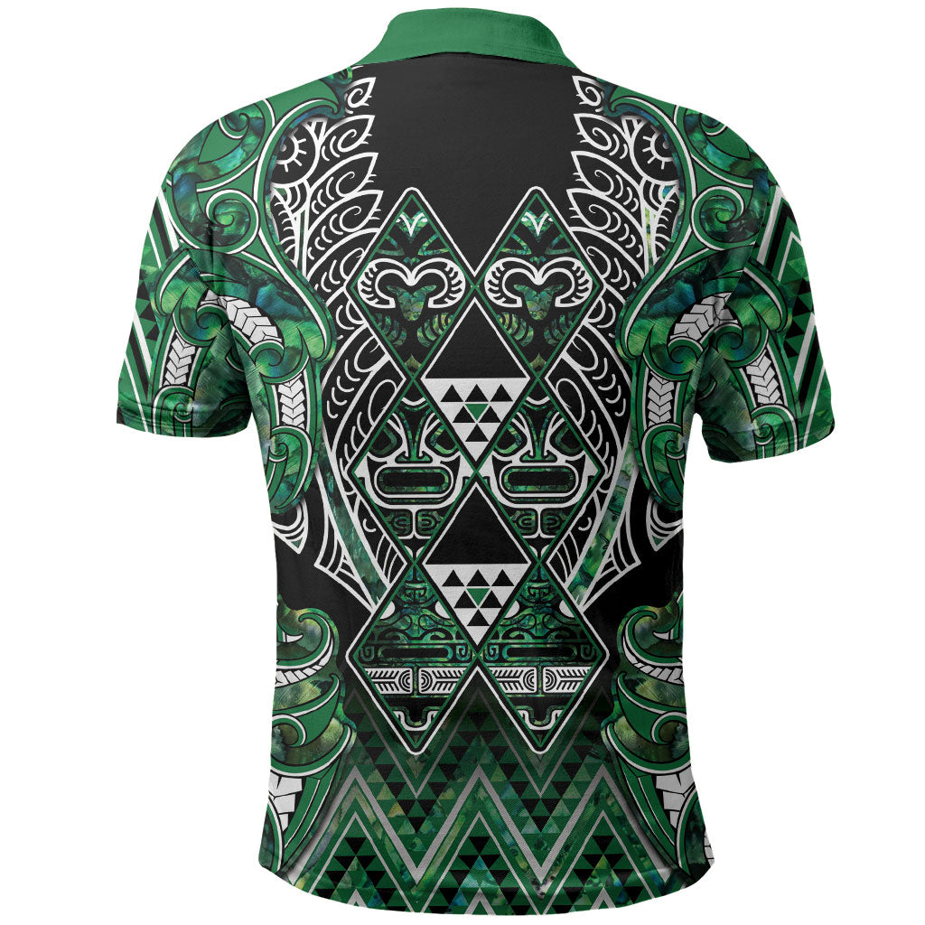 Aotearoa Ngai Tahu Polo Shirt Maori Tribal Dark Green Paua Shell Pattern