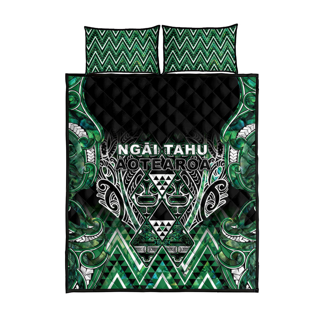 Aotearoa Ngai Tahu Quilt Bed Set Maori Tribal Dark Green Paua Shell Pattern