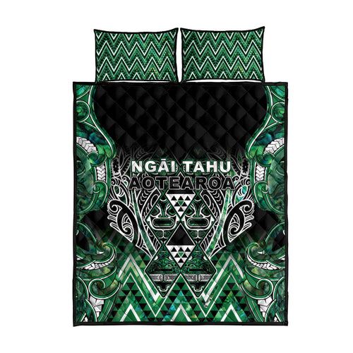 Aotearoa Ngai Tahu Quilt Bed Set Maori Tribal Dark Green Paua Shell Pattern