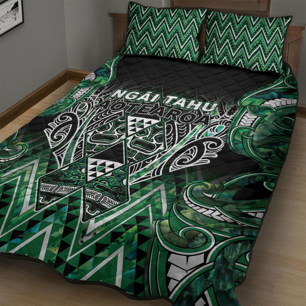 Aotearoa Ngai Tahu Quilt Bed Set Maori Tribal Dark Green Paua Shell Pattern