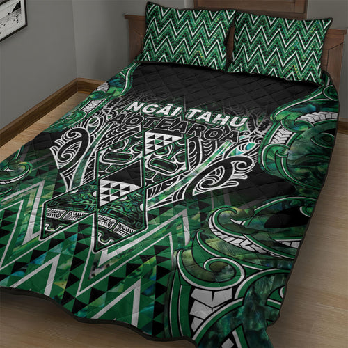 Aotearoa Ngai Tahu Quilt Bed Set Maori Tribal Dark Green Paua Shell Pattern