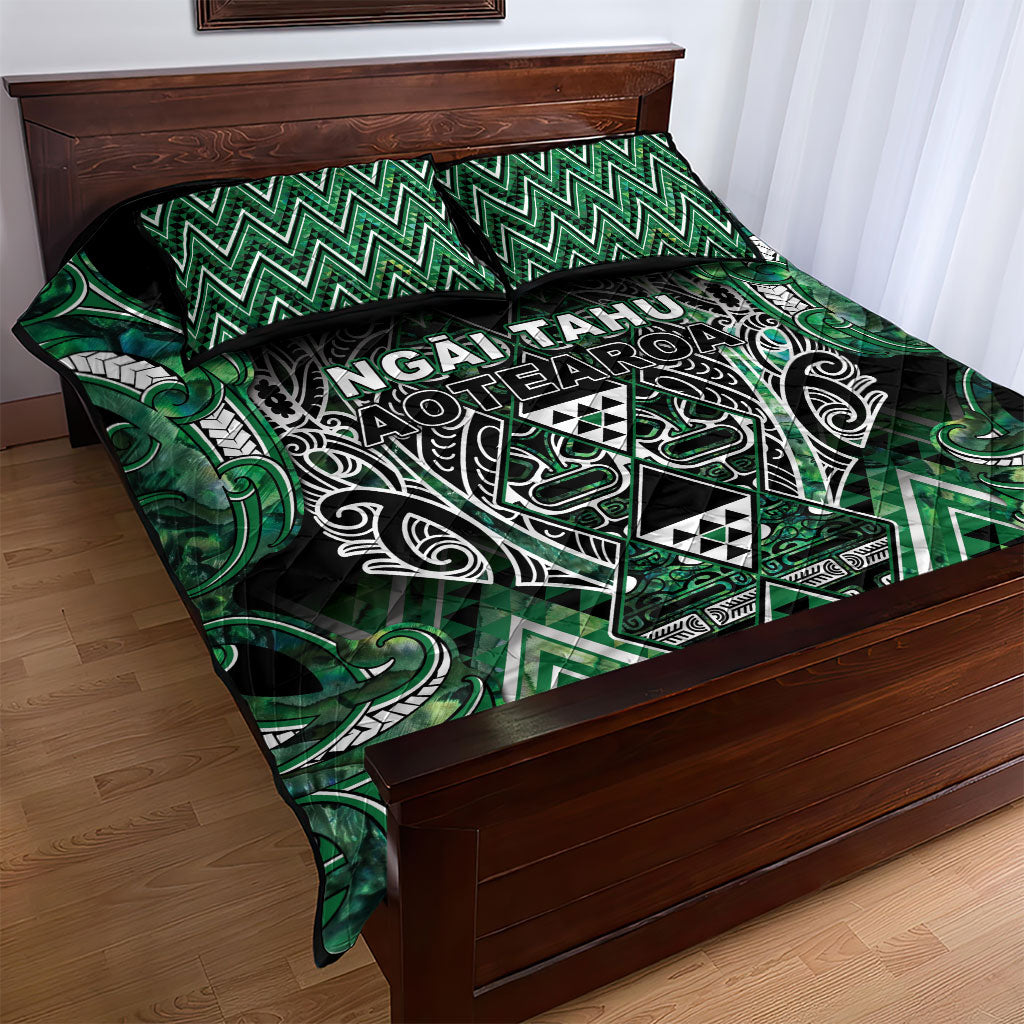 Aotearoa Ngai Tahu Quilt Bed Set Maori Tribal Dark Green Paua Shell Pattern