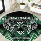 Aotearoa Ngai Tahu Round Carpet Maori Tribal Dark Green Paua Shell Pattern