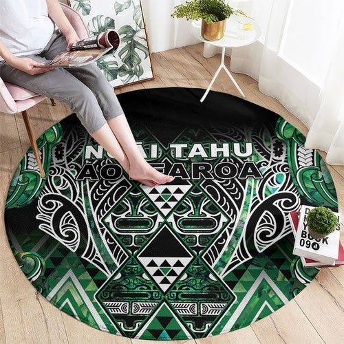 Aotearoa Ngai Tahu Round Carpet Maori Tribal Dark Green Paua Shell Pattern