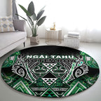 Aotearoa Ngai Tahu Round Carpet Maori Tribal Dark Green Paua Shell Pattern