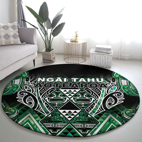Aotearoa Ngai Tahu Round Carpet Maori Tribal Dark Green Paua Shell Pattern