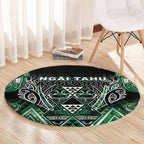 Aotearoa Ngai Tahu Round Carpet Maori Tribal Dark Green Paua Shell Pattern