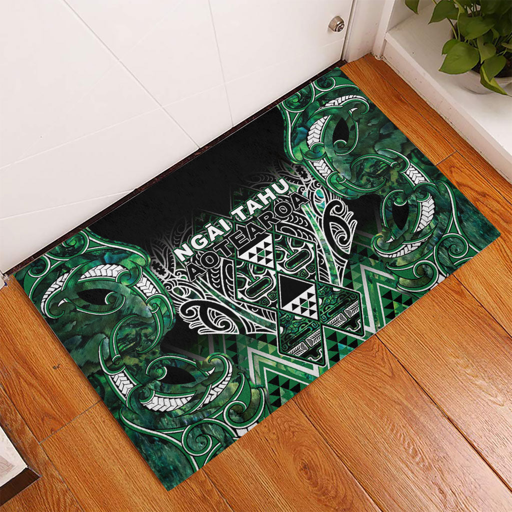 Aotearoa Ngai Tahu Rubber Doormat Maori Tribal Dark Green Paua Shell Pattern