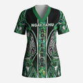 Aotearoa Ngai Tahu Scrub Top Maori Tribal Dark Green Paua Shell Pattern