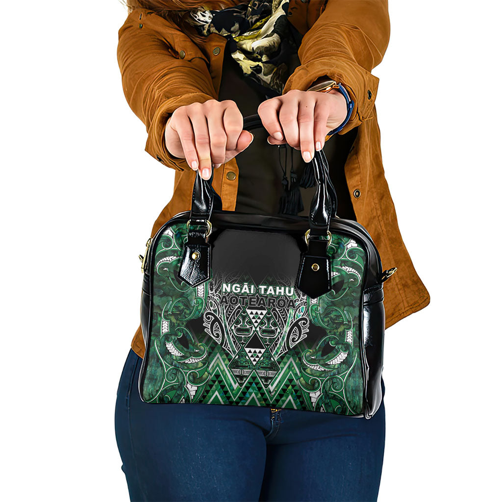 Aotearoa Ngai Tahu Shoulder Handbag Maori Tribal Dark Green Paua Shell Pattern