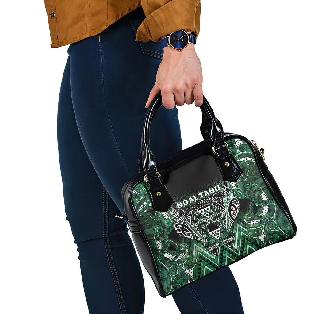 Aotearoa Ngai Tahu Shoulder Handbag Maori Tribal Dark Green Paua Shell Pattern