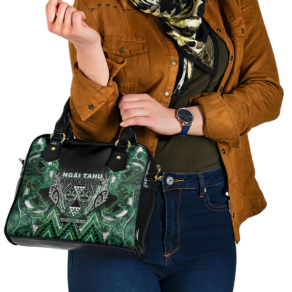 Aotearoa Ngai Tahu Shoulder Handbag Maori Tribal Dark Green Paua Shell Pattern