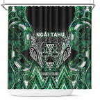 Aotearoa Ngai Tahu Shower Curtain Maori Tribal Dark Green Paua Shell Pattern