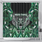 Aotearoa Ngai Tahu Shower Curtain Maori Tribal Dark Green Paua Shell Pattern