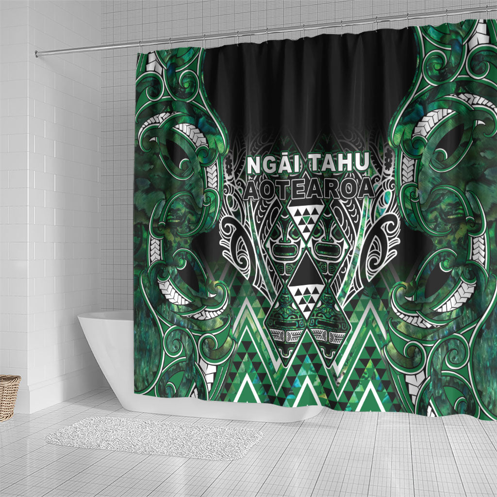 Aotearoa Ngai Tahu Shower Curtain Maori Tribal Dark Green Paua Shell Pattern