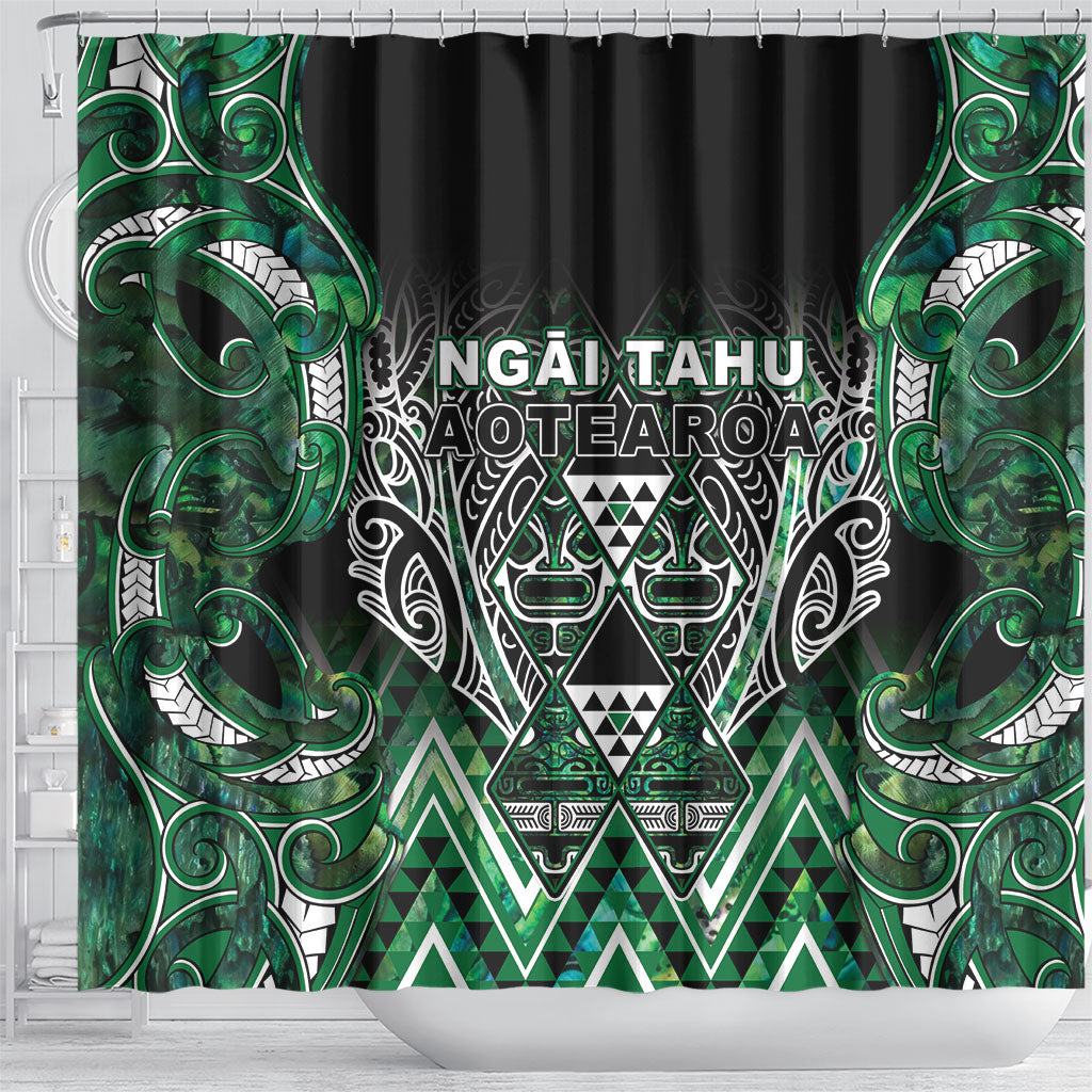 Aotearoa Ngai Tahu Shower Curtain Maori Tribal Dark Green Paua Shell Pattern
