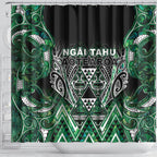 Aotearoa Ngai Tahu Shower Curtain Maori Tribal Dark Green Paua Shell Pattern