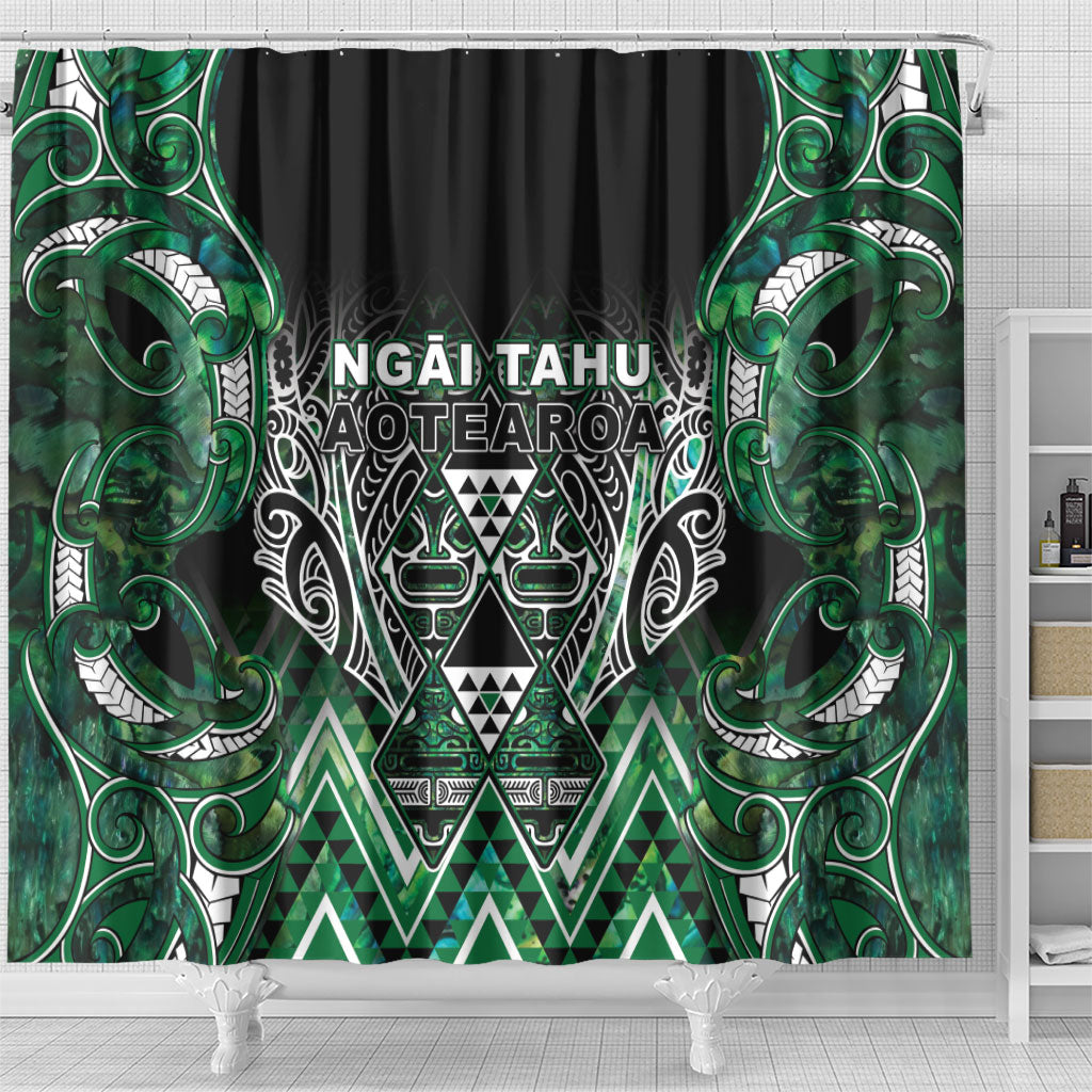 Aotearoa Ngai Tahu Shower Curtain Maori Tribal Dark Green Paua Shell Pattern