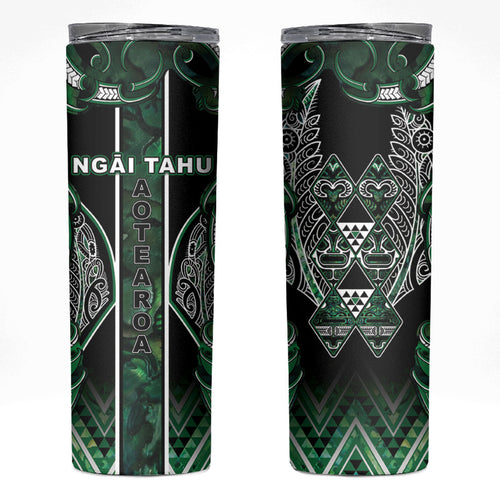 Aotearoa Ngai Tahu Skinny Tumbler Maori Tribal Dark Green Paua Shell Pattern