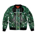 Aotearoa Ngai Tahu Sleeve Zip Bomber Jacket Maori Tribal Dark Green Paua Shell Pattern