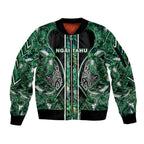 Aotearoa Ngai Tahu Sleeve Zip Bomber Jacket Maori Tribal Dark Green Paua Shell Pattern