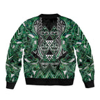 Aotearoa Ngai Tahu Sleeve Zip Bomber Jacket Maori Tribal Dark Green Paua Shell Pattern
