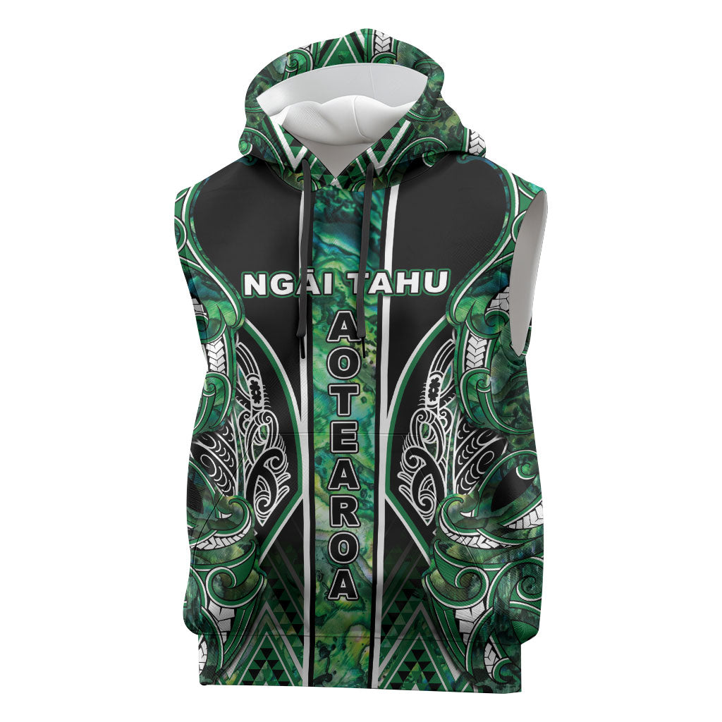 Aotearoa Ngai Tahu Sleeveless Hoodie Maori Tribal Dark Green Paua Shell Pattern