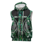 Aotearoa Ngai Tahu Sleeveless Hoodie Maori Tribal Dark Green Paua Shell Pattern