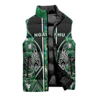 Aotearoa Ngai Tahu Sleeveless Puffer Jacket Maori Tribal Dark Green Paua Shell Pattern