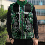 Aotearoa Ngai Tahu Sleeveless Puffer Jacket Maori Tribal Dark Green Paua Shell Pattern