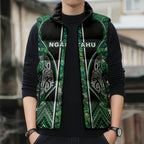 Aotearoa Ngai Tahu Sleeveless Puffer Jacket Maori Tribal Dark Green Paua Shell Pattern