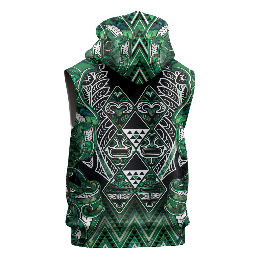 Aotearoa Ngai Tahu Sleeveless Zip Hoodie Maori Tribal Dark Green Paua Shell Pattern