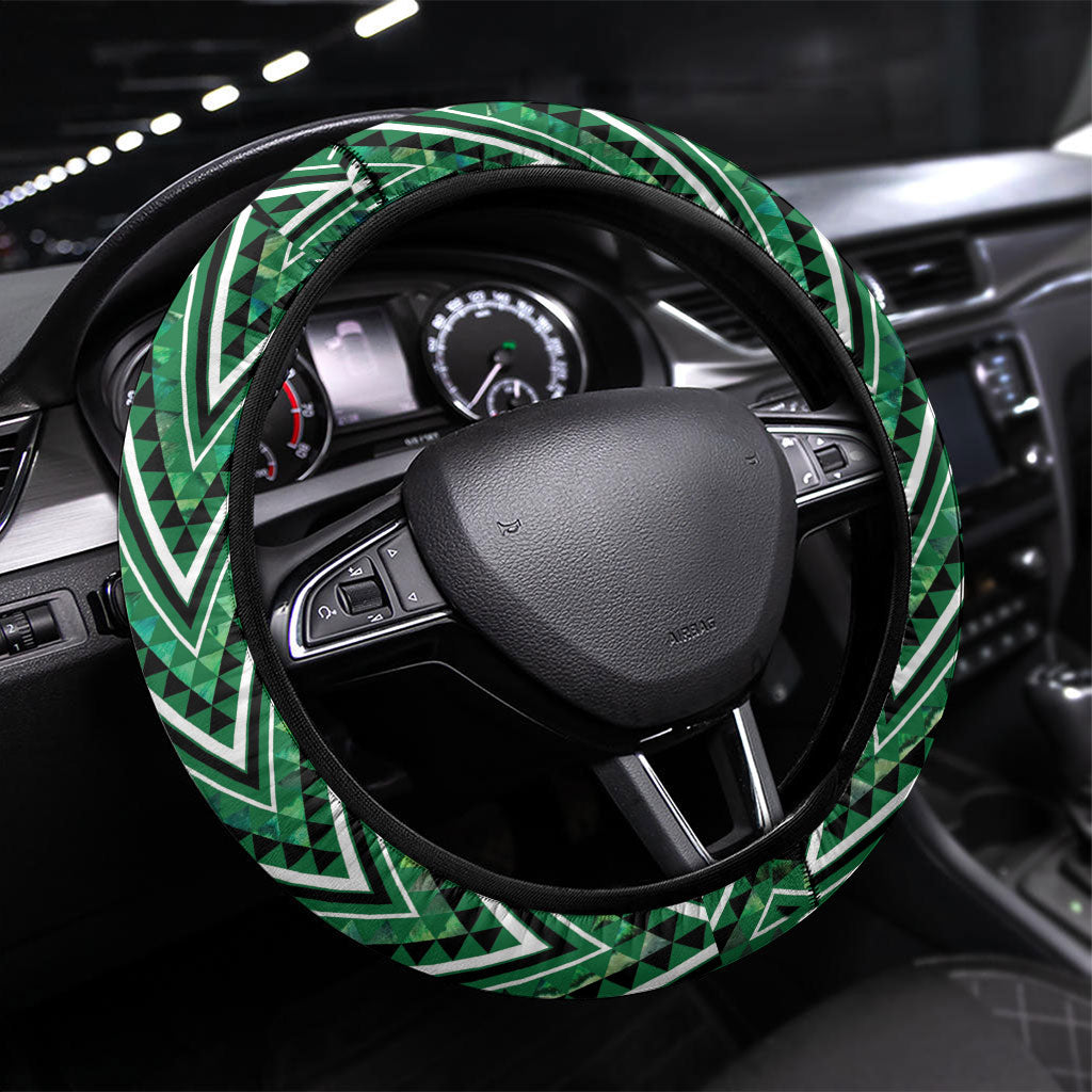 Aotearoa Ngai Tahu Steering Wheel Cover Maori Tribal Dark Green Paua Shell Pattern