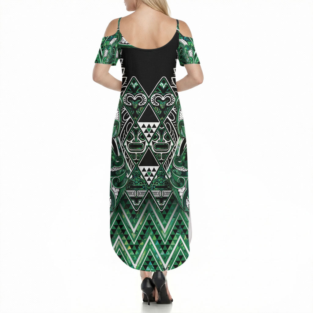 Aotearoa Ngai Tahu Summer Maxi Dress Maori Tribal Dark Green Paua Shell Pattern