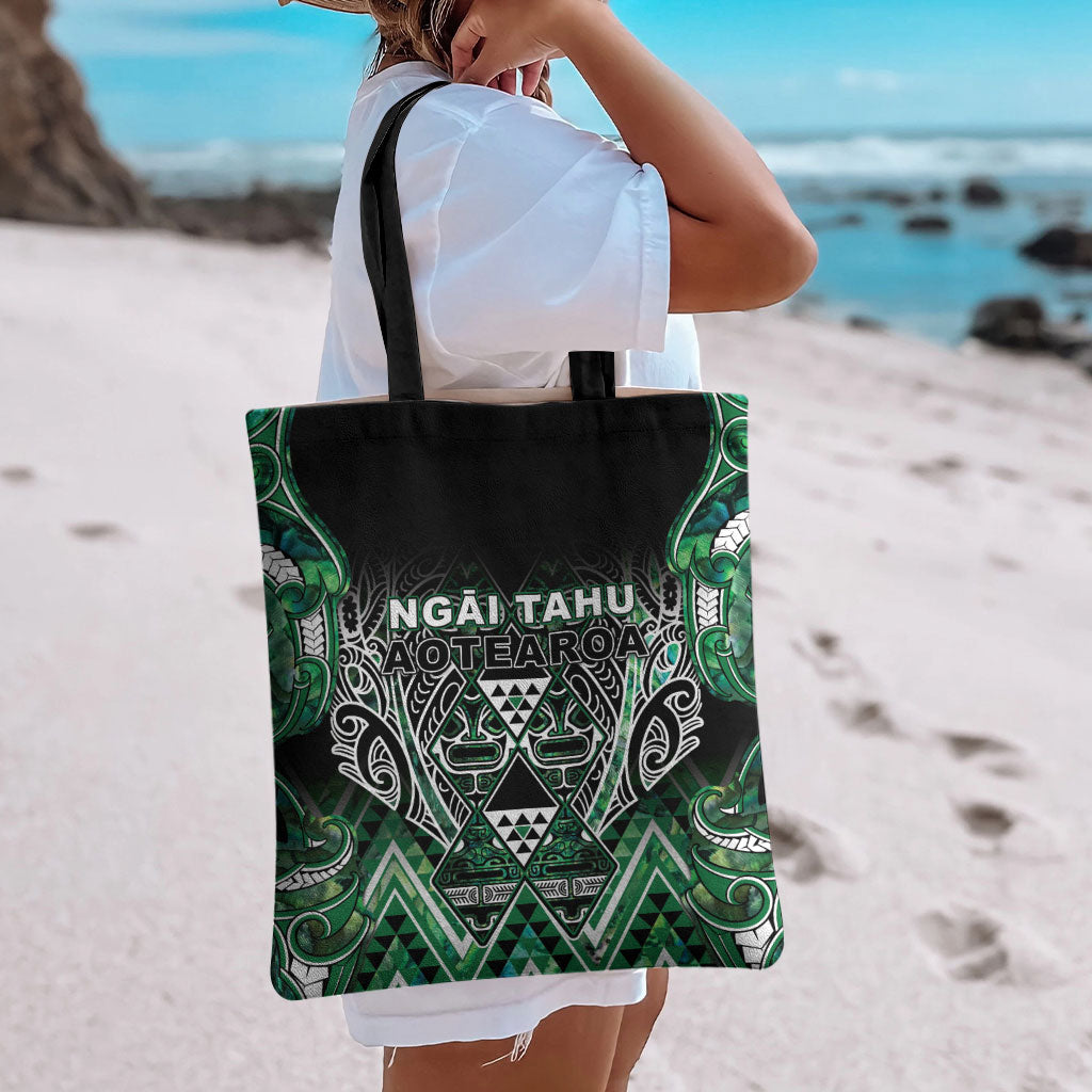 Aotearoa Ngai Tahu Tote Bag Maori Tribal Dark Green Paua Shell Pattern