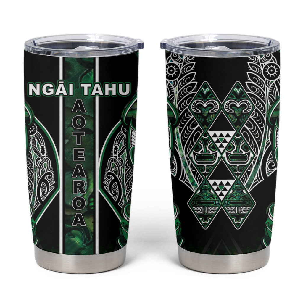 Aotearoa Ngai Tahu Tumbler Cup Maori Tribal Dark Green Paua Shell Pattern