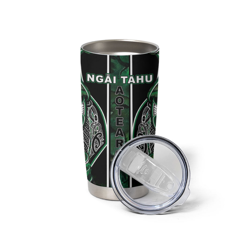 Aotearoa Ngai Tahu Tumbler Cup Maori Tribal Dark Green Paua Shell Pattern