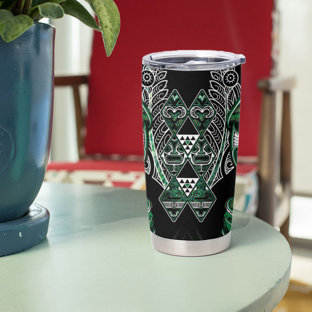Aotearoa Ngai Tahu Tumbler Cup Maori Tribal Dark Green Paua Shell Pattern