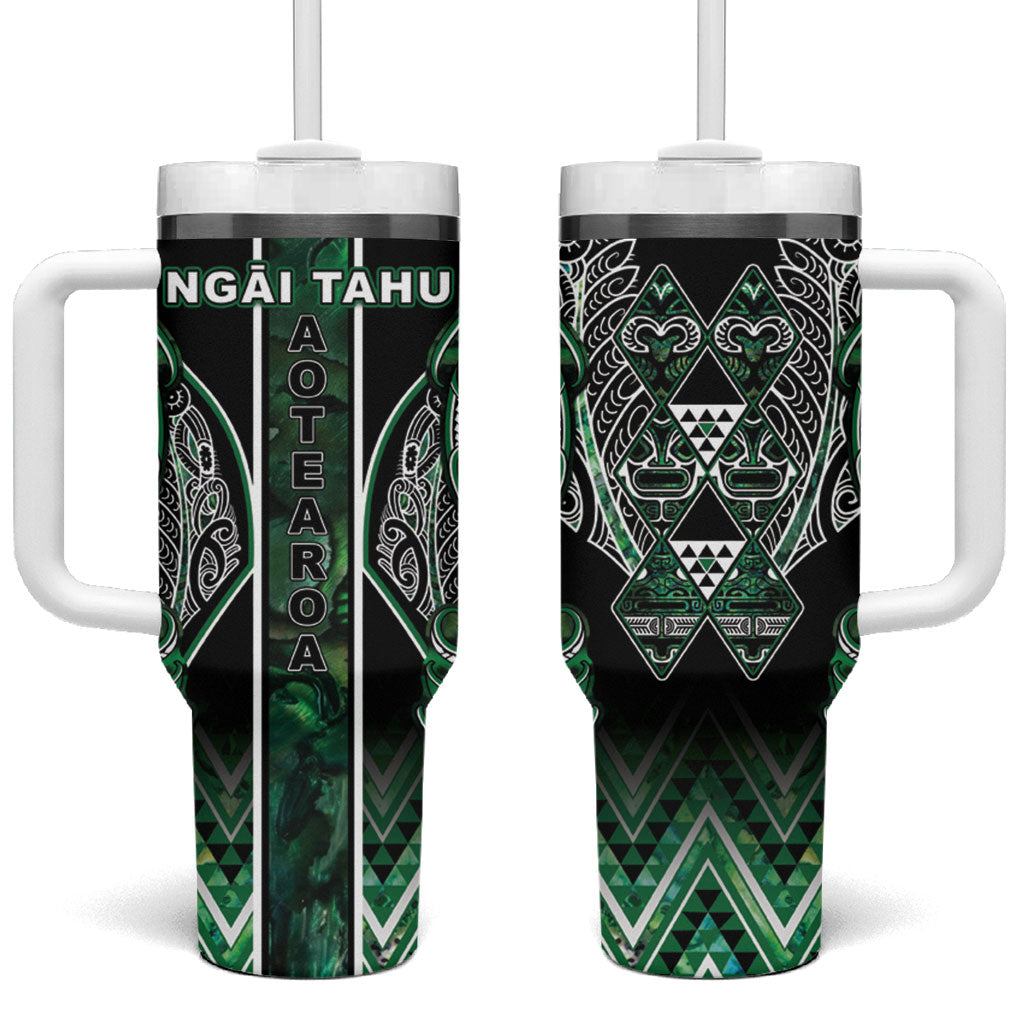 Aotearoa Ngai Tahu Tumbler With Handle Maori Tribal Dark Green Paua Shell Pattern