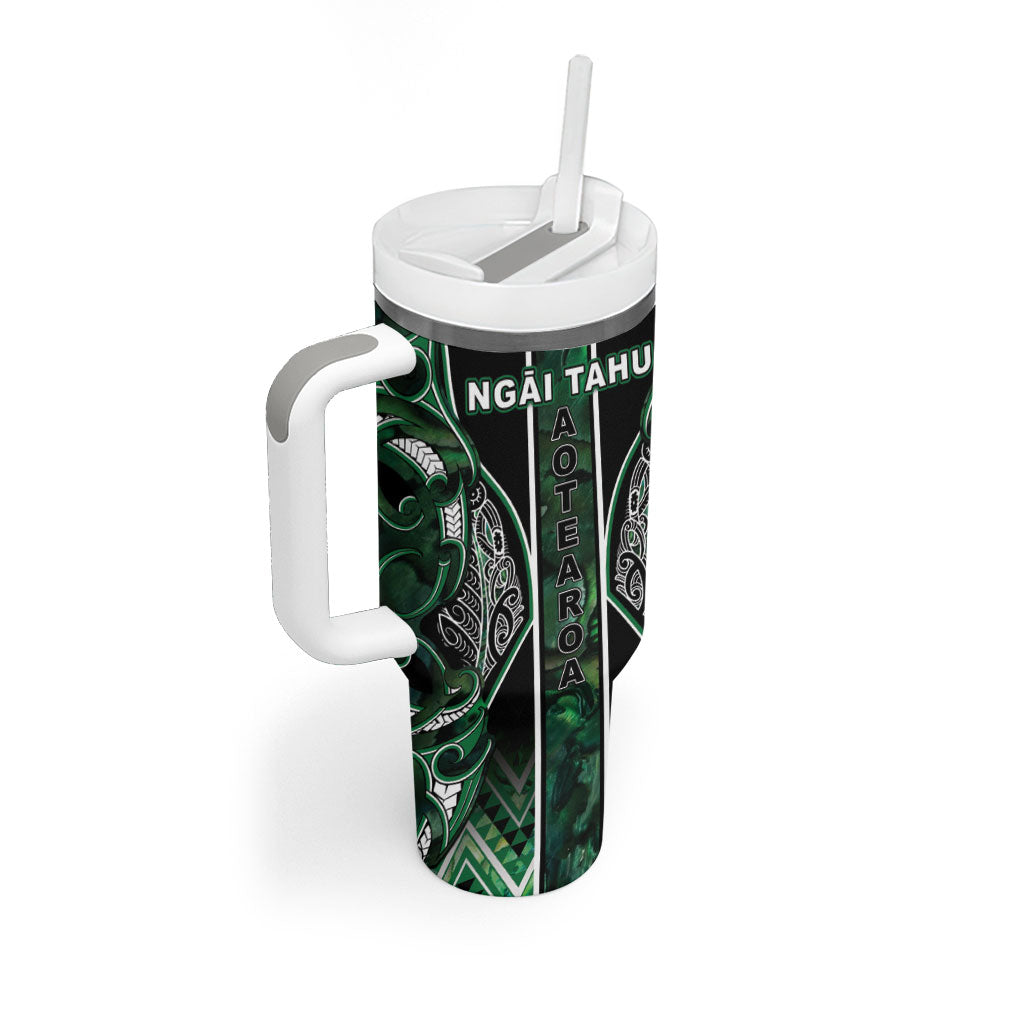 Aotearoa Ngai Tahu Tumbler With Handle Maori Tribal Dark Green Paua Shell Pattern