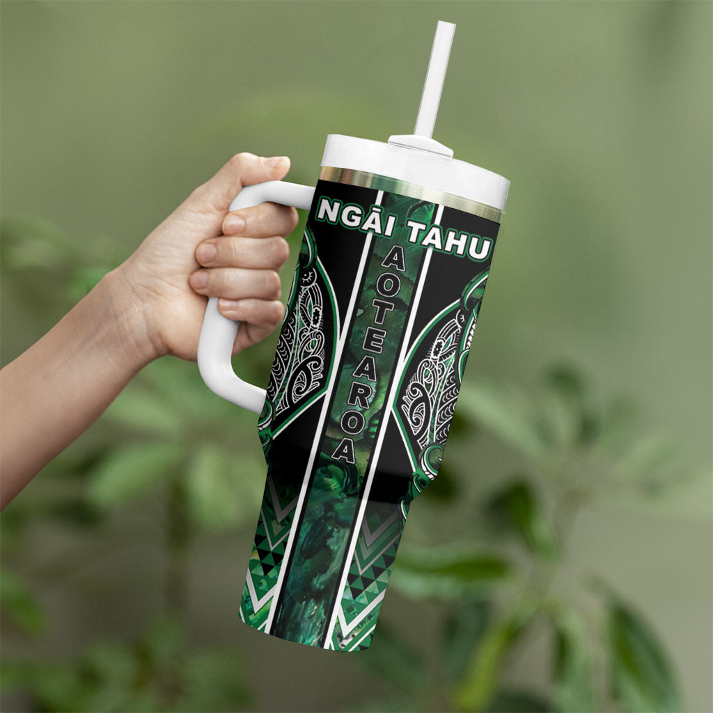 Aotearoa Ngai Tahu Tumbler With Handle Maori Tribal Dark Green Paua Shell Pattern