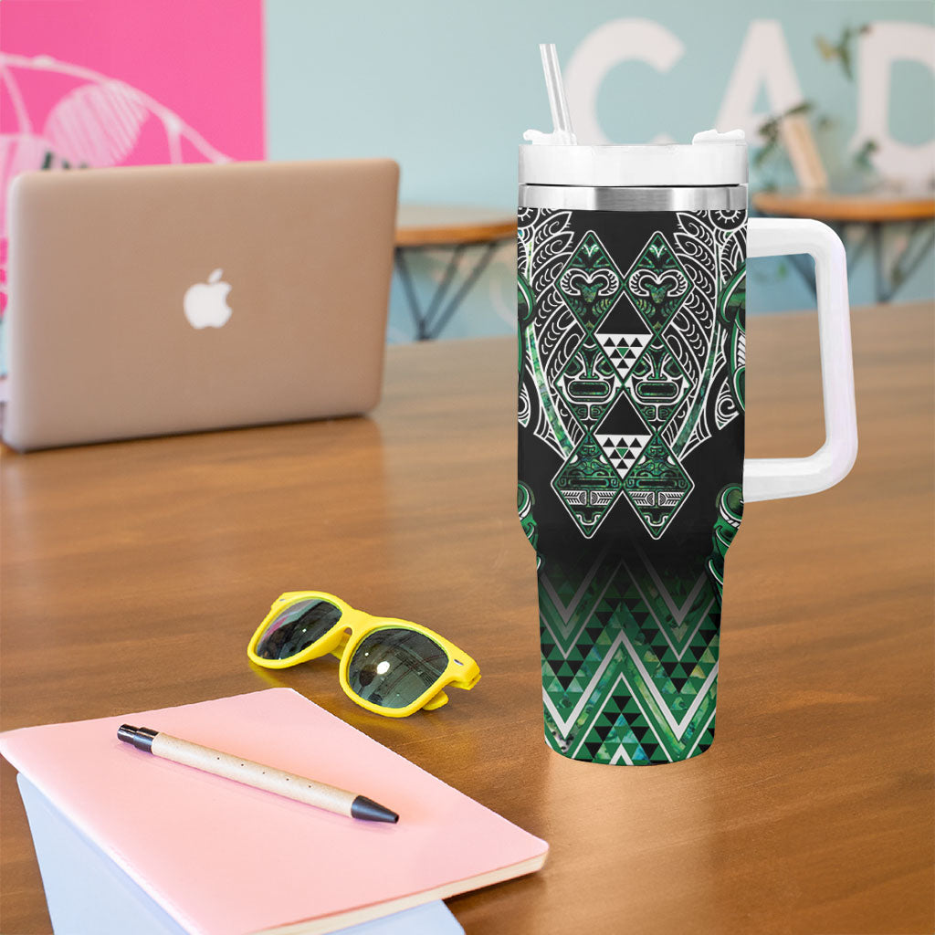 Aotearoa Ngai Tahu Tumbler With Handle Maori Tribal Dark Green Paua Shell Pattern